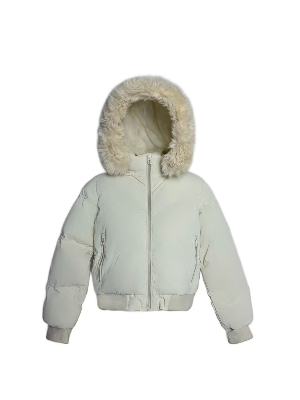 Girls' Faux Fur Hooded Short Padded Jacket