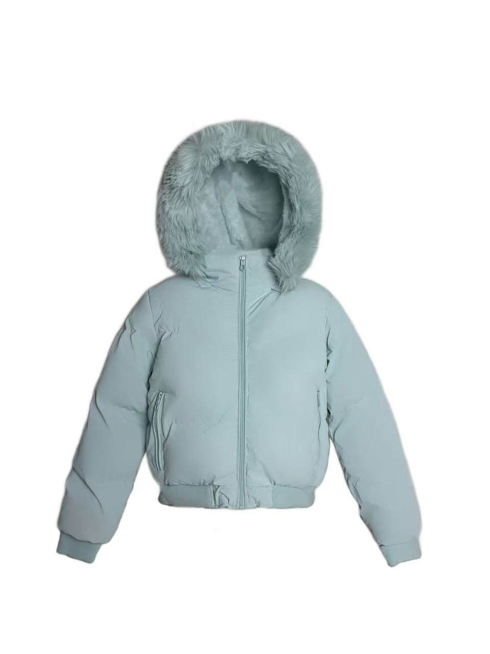 Girls' Faux Fur Hooded Short Padded Jacket