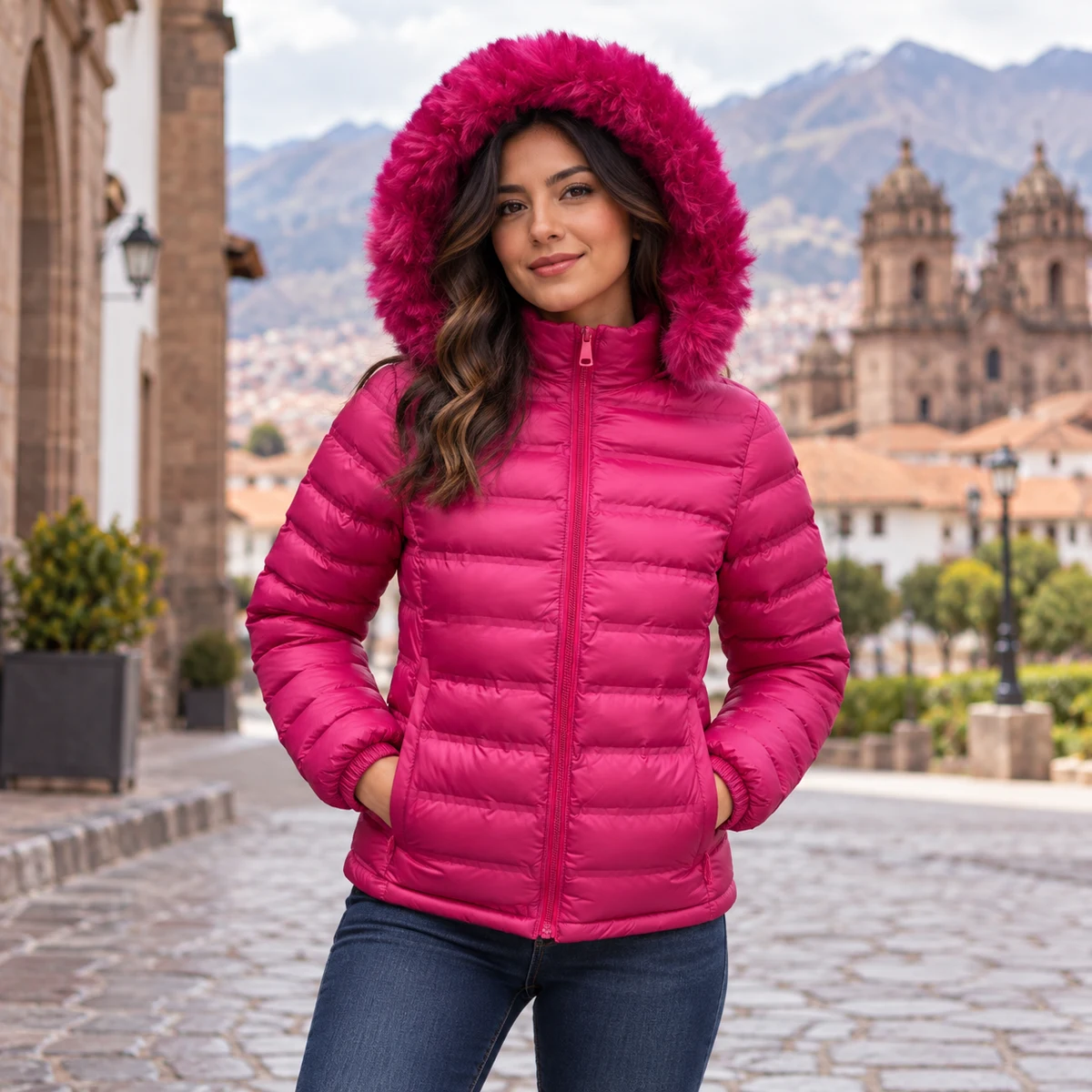 Women's Faux Fur Hooded Lightweight Quilted Padded Jacket