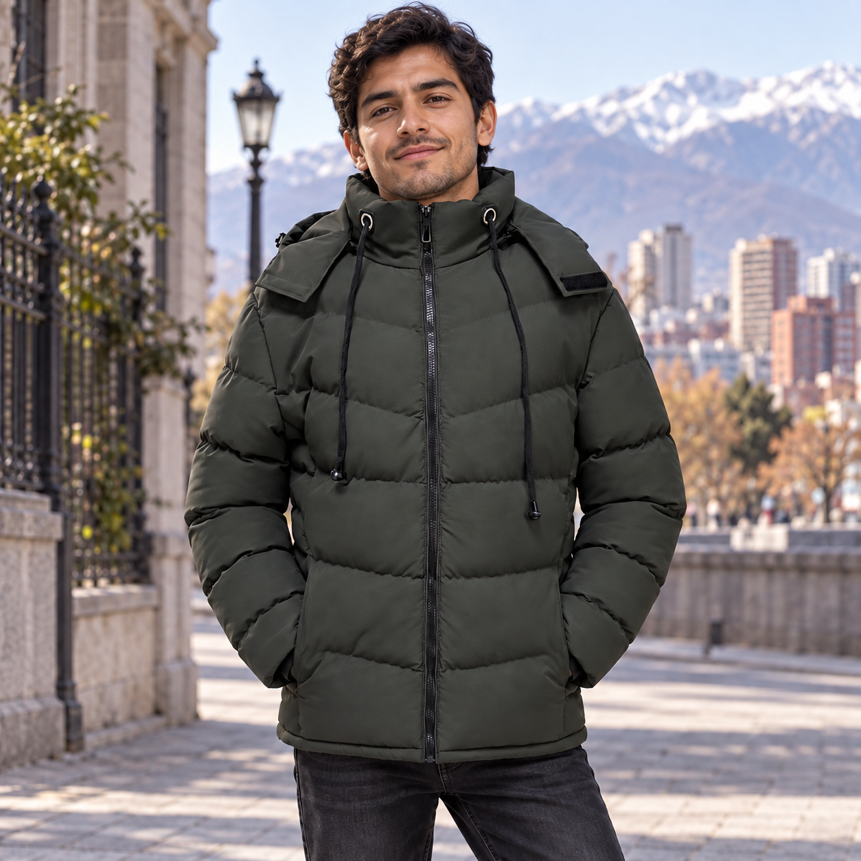 Men's Long Hooded Padded Jacket