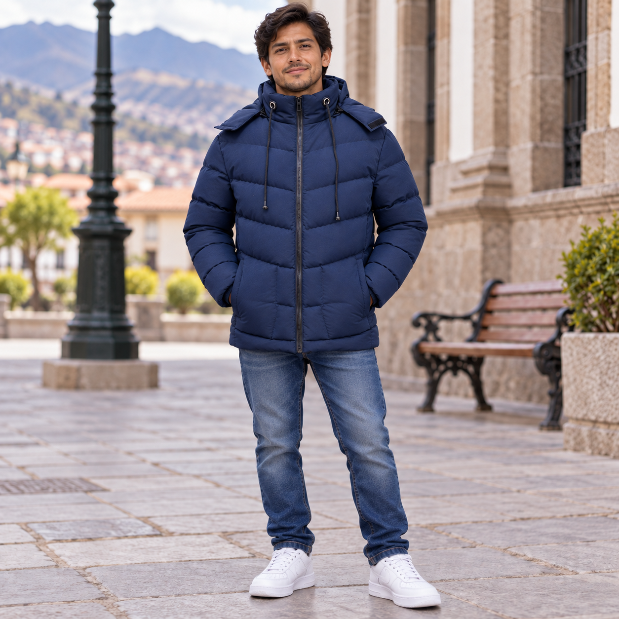 Men's Long Hooded Padded Jacket, style NEW2026-3