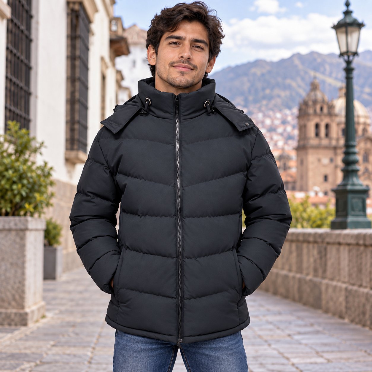 Men's Long Hooded Padded Jacket