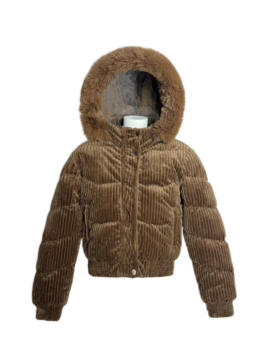 Women's Corduroy Faux Fur Hooded Padded Jacket