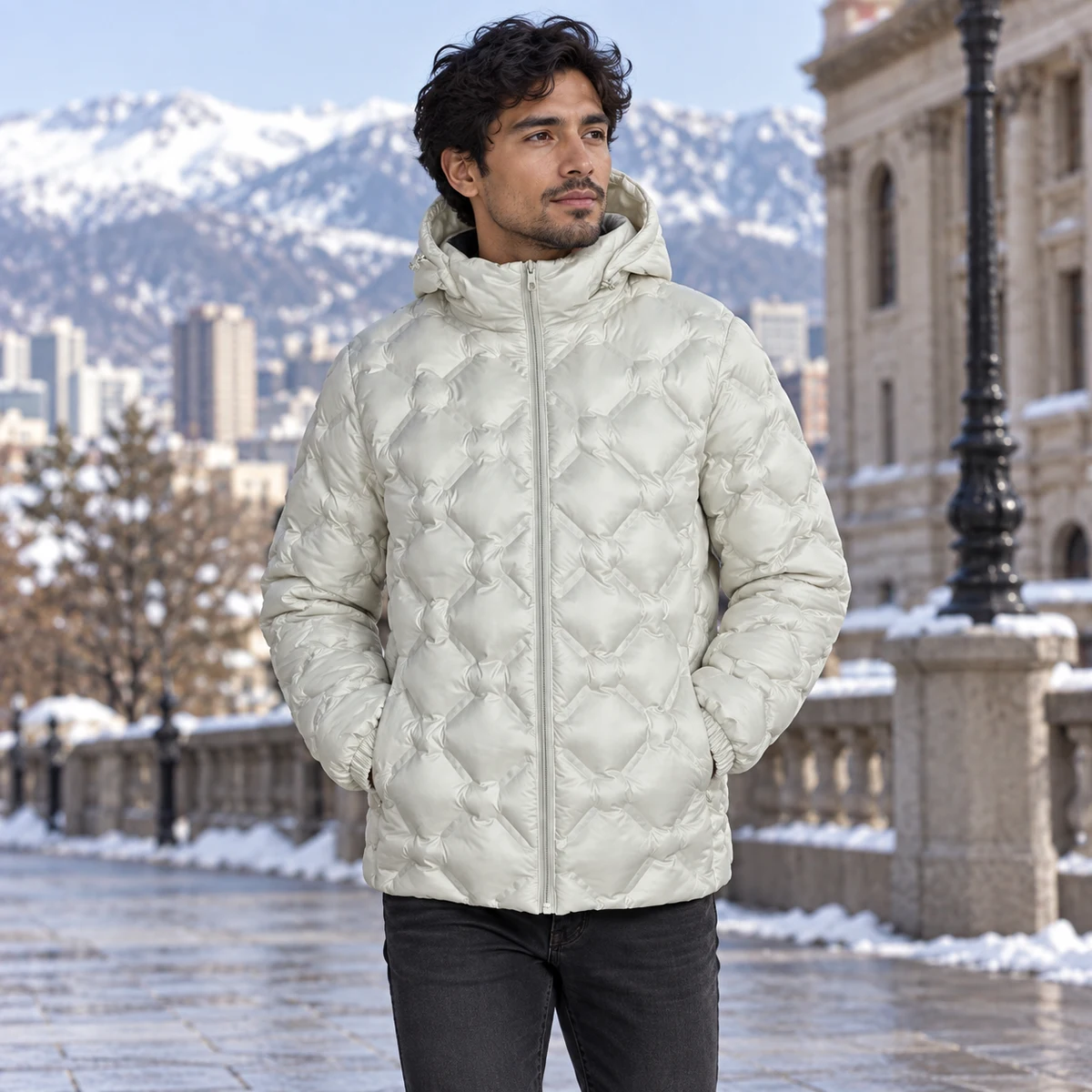 Men's Wave Quilted Hooded Lightweight Padded Jacket
