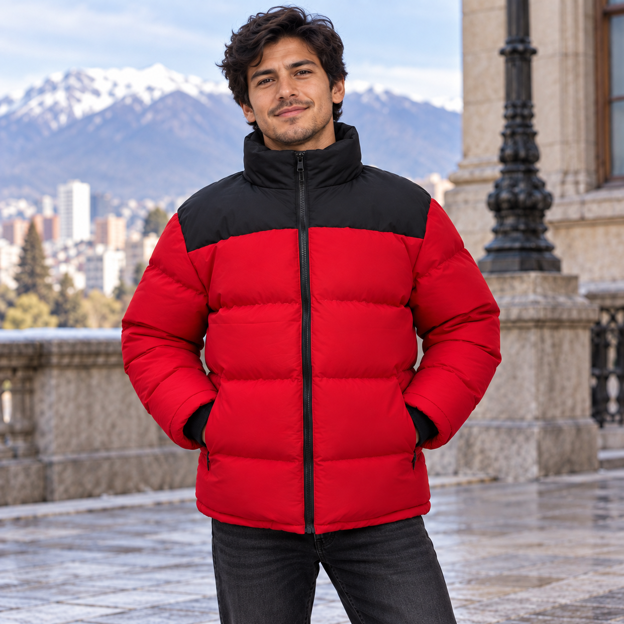Men's Colorblock Stand Collar Padded Jacket