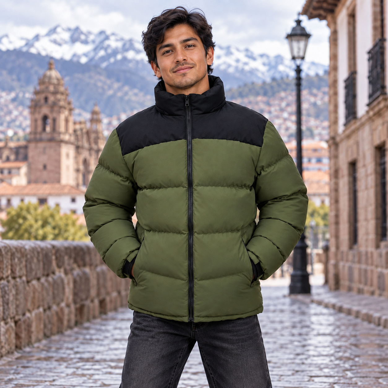 Men's Colorblock Stand Collar Padded Jacket