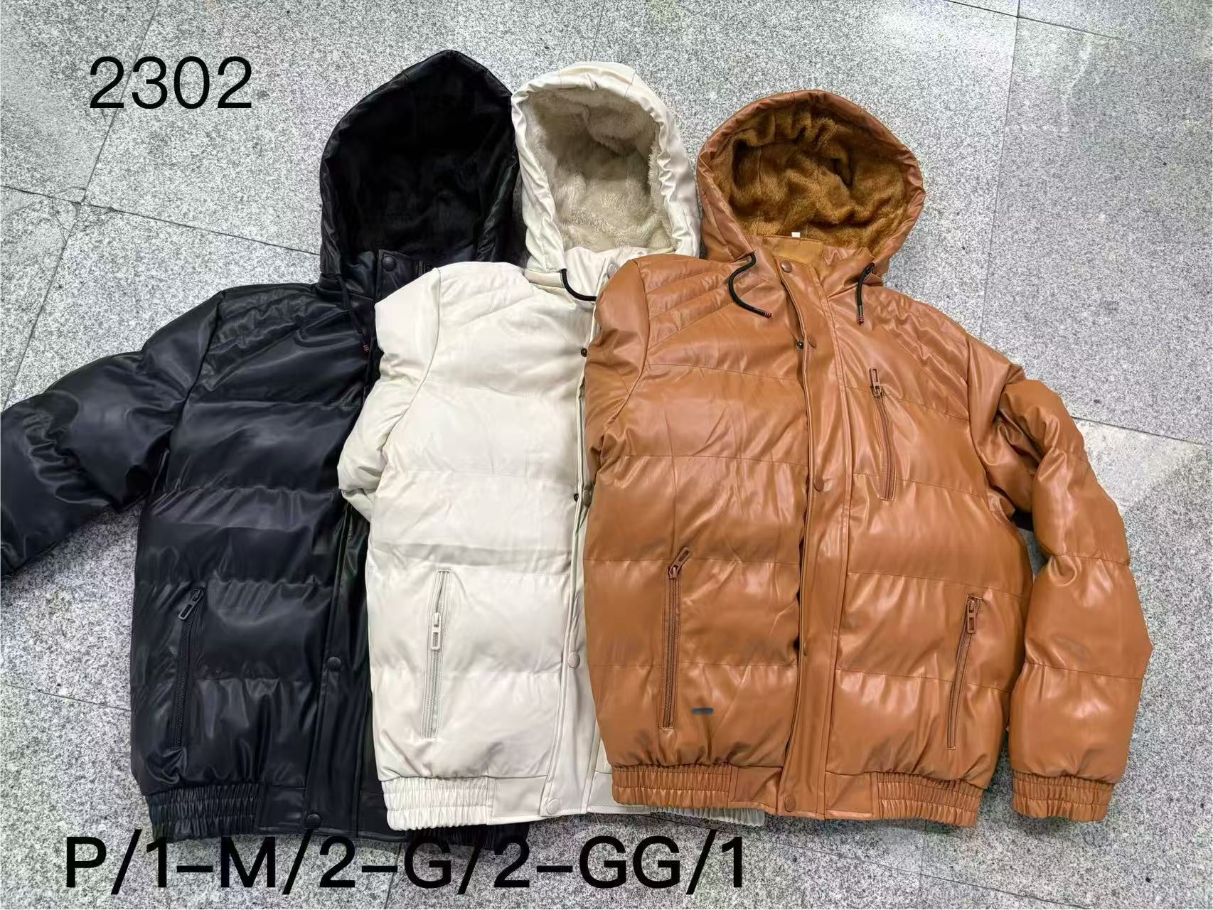 Faux Leather Hooded Puffer Jacket